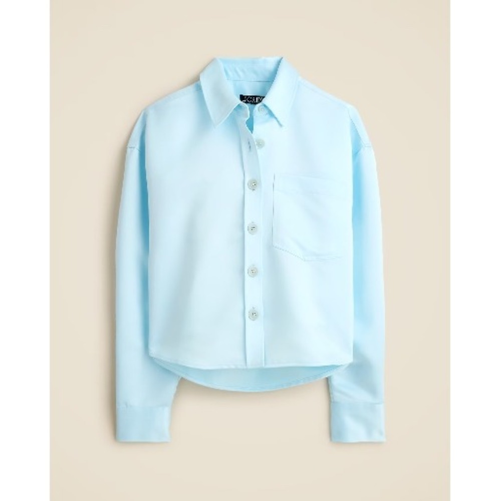 NWT J.Crew | 2025 Etienne Cropped Button-Up Shirt S Blue Duchesse Satin CQ187 - Picture 2 of 10